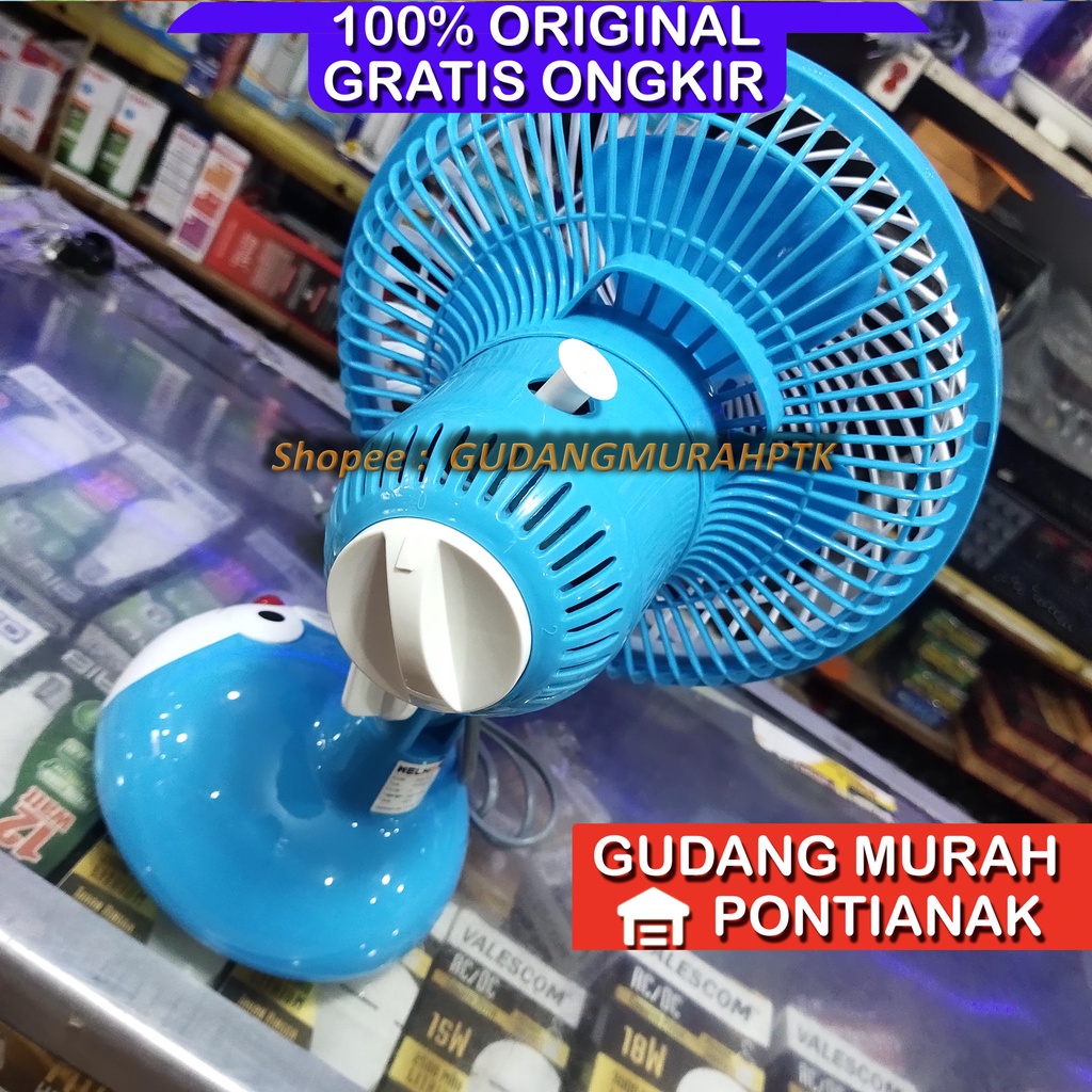 Kipas Angin Doraemon bisa Menoleh Swing Wel Home Desk fan Blue biru welhome