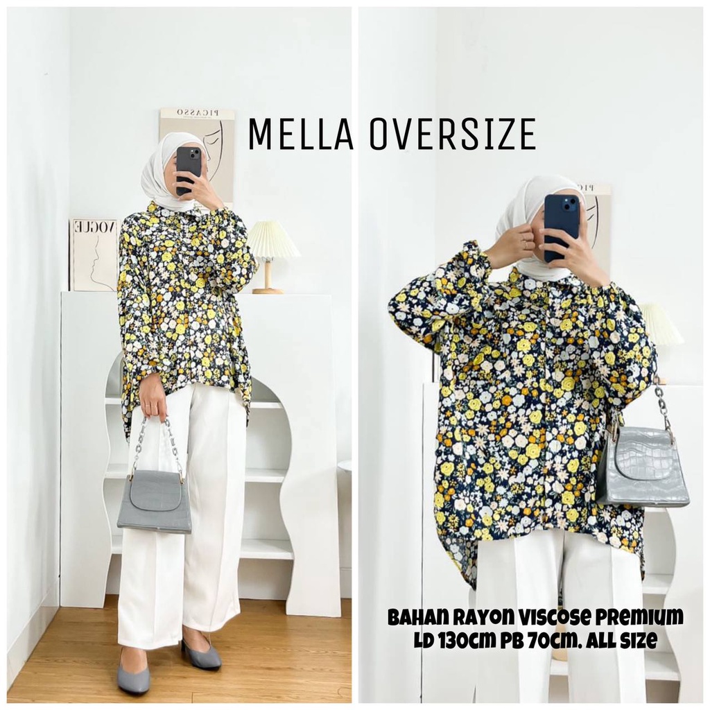 Mella Kemeja Wanita Crop Oversize Crinkle Airflow Atasan Blouse Lengan Panjang Baju Wanita Kekinian LD 110