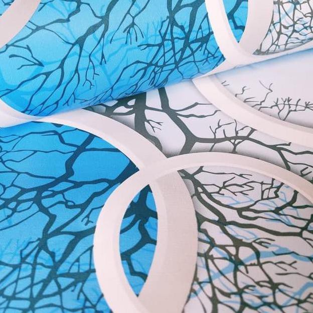 1.1 Terlaris Wallpaper Stiker Dinding Kamar Tidur Ruang Tamu Dekorasi Rumah Polkadot 3D Biru Pohon W