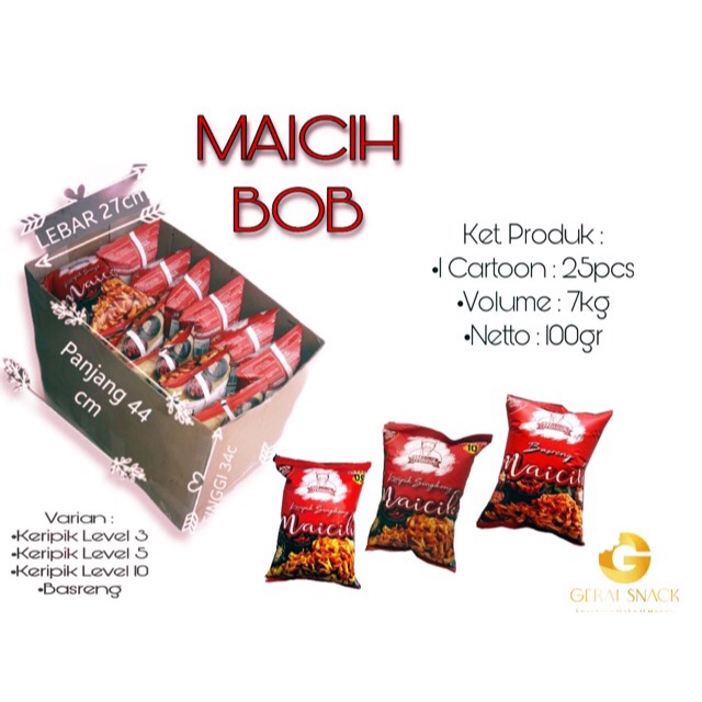 Paket Reseller Keripik Level 3 Maicih Bob 1 DUS isi 25 PCS (25x100gr)