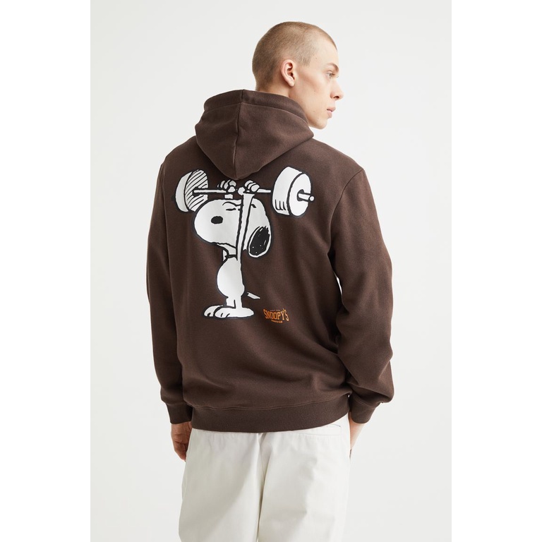 Hoodi Peanuts Sporting Club Grey Abu Flecee Katun Tebal Sweater hoodie snoopy coklat abu HnM