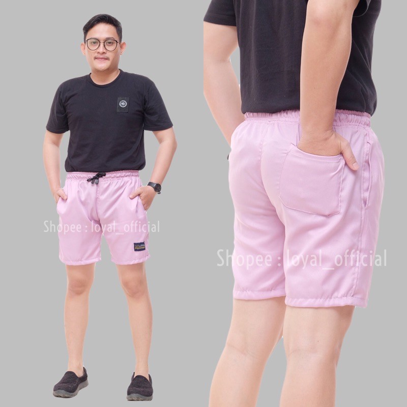 Loyal Celana Pendek Pria Cowok Dewasa Katun Premium M L XL-Soft Pink