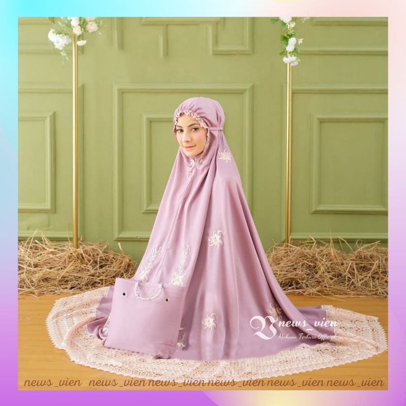 Mukena mewah LUNOX / mukena Putih Hitam / mukenah bordir terbaru LUNA MAYA Satin Premium JUMBO