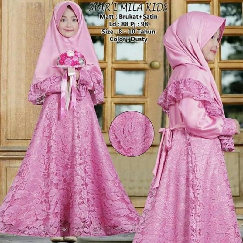 Gamis Anak Milla Moscrepe Mix Brukat 6 - 8 Tahun