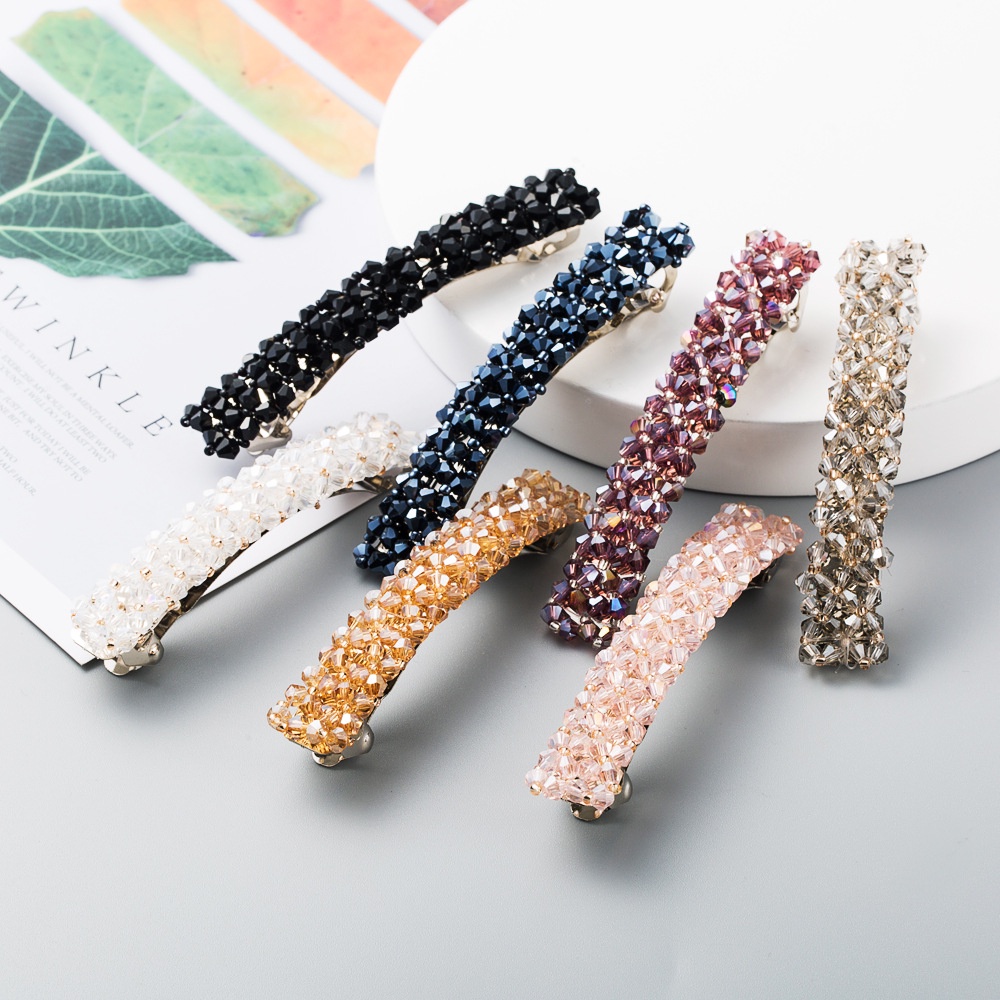 Jepit Rambut Barrette Kristal 9cm Jepit Otomatis Rhinestone Korea Wanita Dewasa Handmade Beaded Crystal Fashion Hair Clip