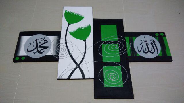 Lukisan Kaligrafi Abstrak Bunga Ss55 Hijau Hiasan Dinding Dekorasi Rumah