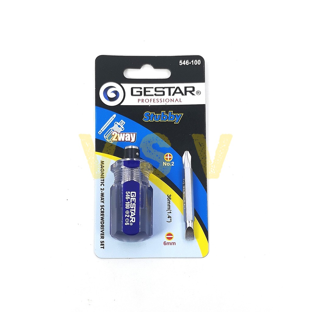 GESTAR Magnetic 2way screwdriver 36mm / obeng bolak balik / plus min