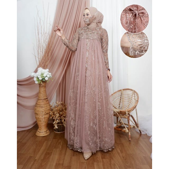 Gamis Brukat MANDALIKA Full Tile / Brukat Kondangan / Gamis terbaru Lebaran Wanita / Dress Kondangan Muslim / Gamis Remaja / Fashion Muslim