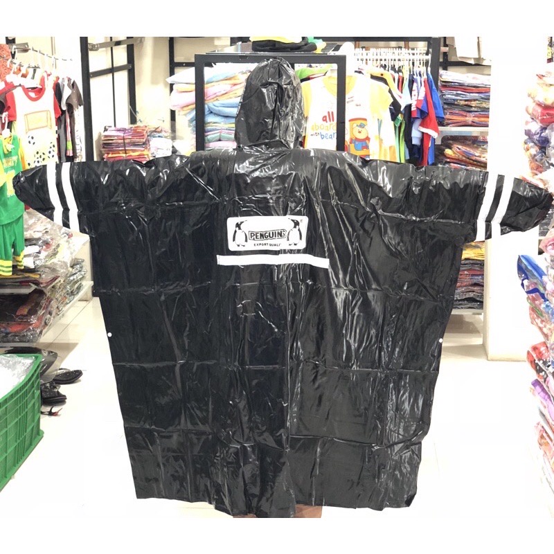 JAS HUJAN PENGUINS PX LENGAN BLACK COLOR/JAS HUJAN PONCO LENGAN PENGUINS WARNA HITAM SPESIAL BIG SIZE BAHAN 100%PVC