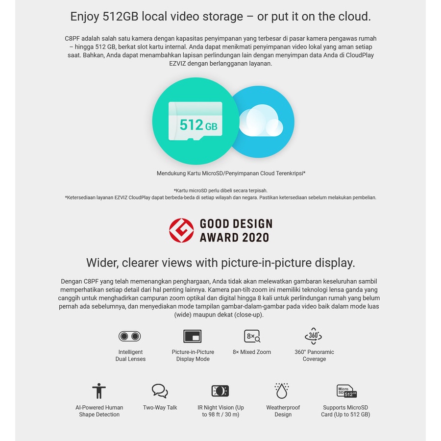 Ezviz C8PF Dual-Lens 4 x Zoom Pan &amp; Tilt Wi-Fi Zoom Ip Camera