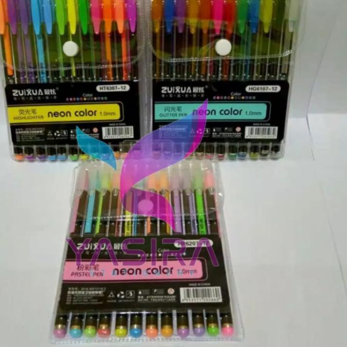 

10.10 SALE 12 Pcs Gel Pen Glitter Warna Warni Neon Color Zuixua 1.0mm Pastel Pen Highlighter Pen Gl