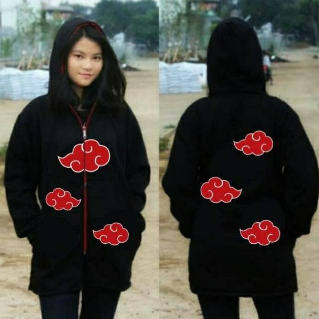 JAKET ANIME JUBAH NARUTO AKATSUKI LOGO ZIPPER HOODIE