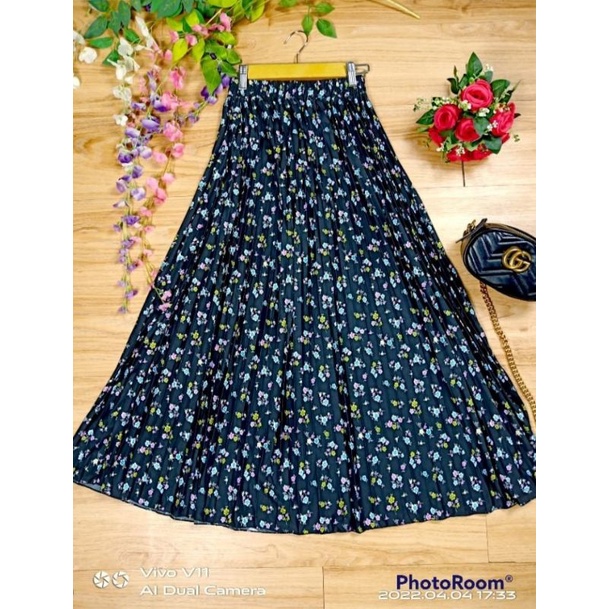 GS-ROK PLISKET BUNGA CHERRY /PREMIUM/ROK PLISKET PANJANG/MAXY SKIRT/ROK PILSKET MOTIF BUNGA