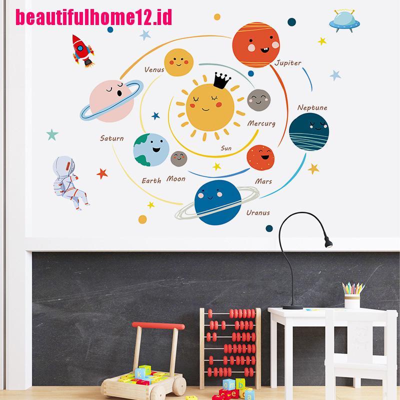 【beautifulhome12.id】Cartoon solar system planets wall sticker child kids room home mural removable