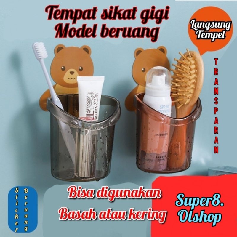 Rak Gantung sikat Gigi Kamar Mandi Motif Beruang⭐ Super8 ⭐