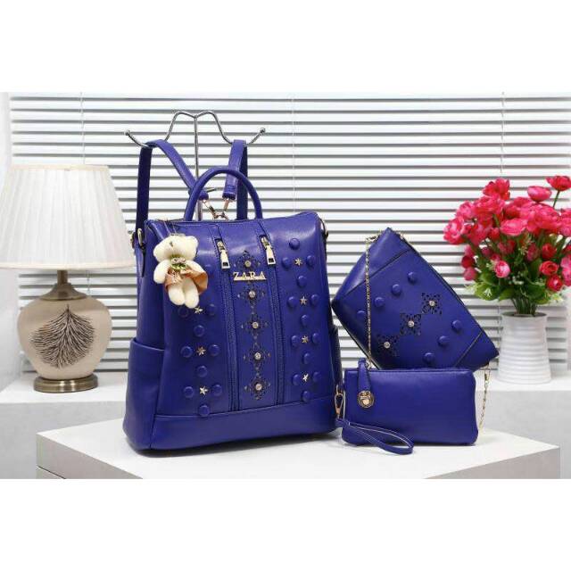 Tas Wanita Zara Ransel 3in1 Set Ada Dua Tas Kecil Free Boneka Impor Fashion Grosir Murah Batam