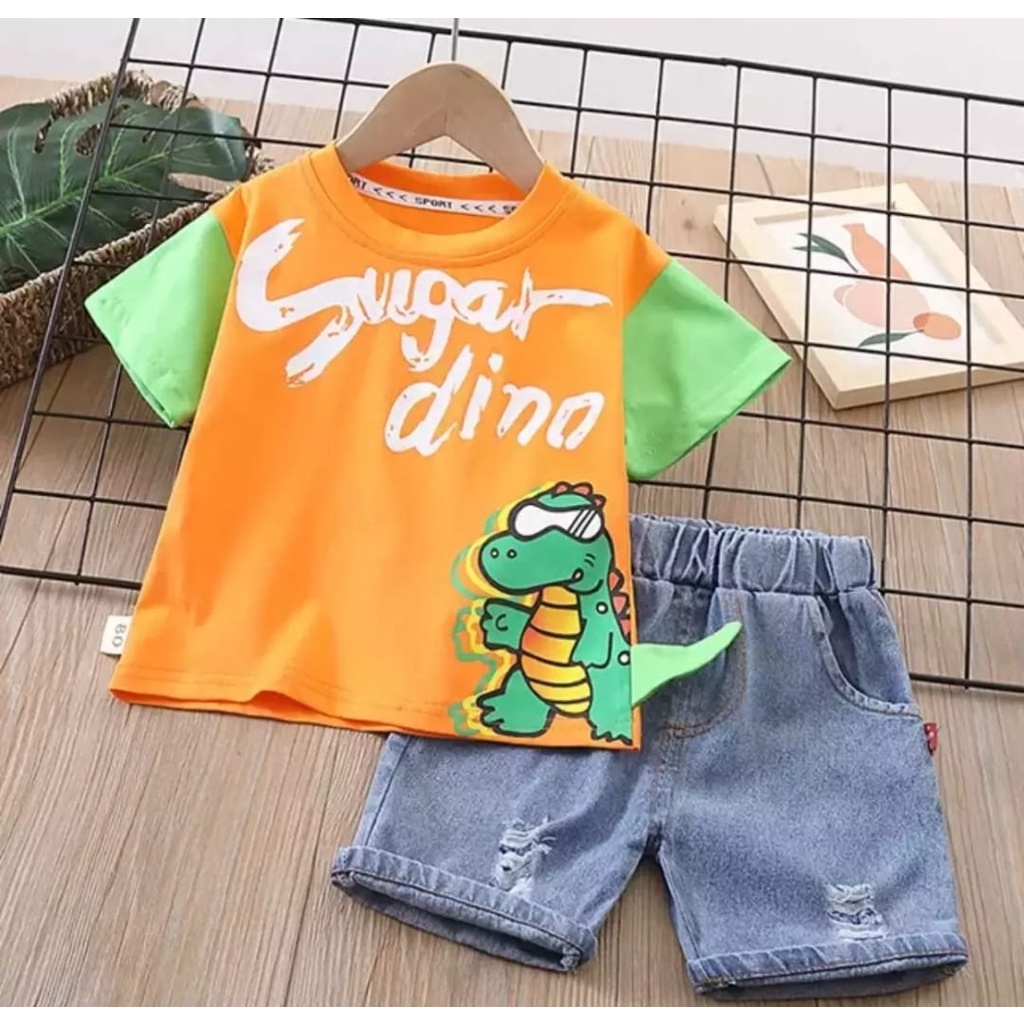 PROMO SETELAN SUGAR DINO ANAK LAKI LAKI DAN PEREMPUAN 1-5 TAHUN TERLARIS / BAJU HARIAN ANAK / SETELAN KAOS ANAK TERBARU / BAJU ANAK LAKI LAKI MOTIF DINO / BAJU ANAK TERMURAH / SETELAN BAJU ANAK TERPOPULER / KAOS ANAK /BAJU ANAK 1- 5 TAHUN