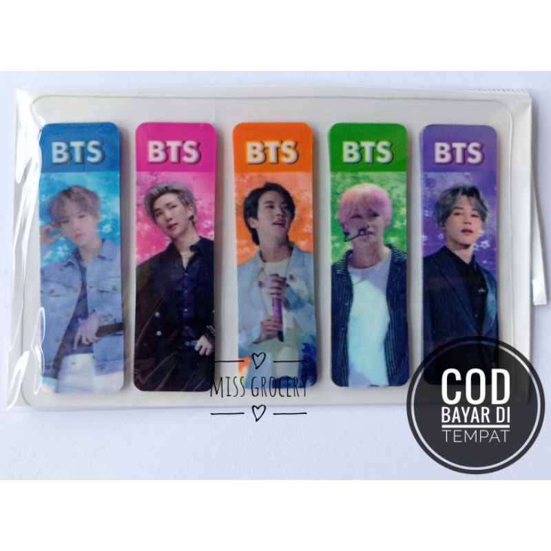 Sticky Note Pembatas Buku Plastik Hologram Krakter BTS Murah isi 100 pc