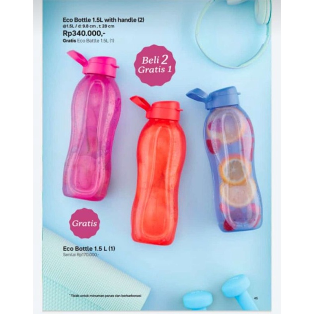 Tupperware botol minum Eco Botol 1.5lt dengan handle memudahkan untuk di bawa dan di pegang