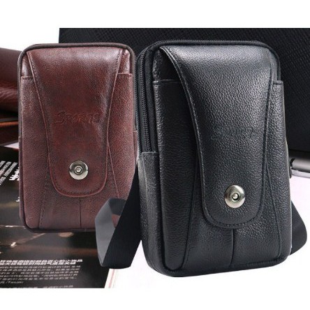 Tas hp pinggang selempang kulit import universal 6 7 inch