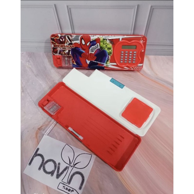 KOTAK PENSIL MAGNET KALKULATOR bentuk APEL/PENCIL CASE-KalkuAPEL SPIDERMAN