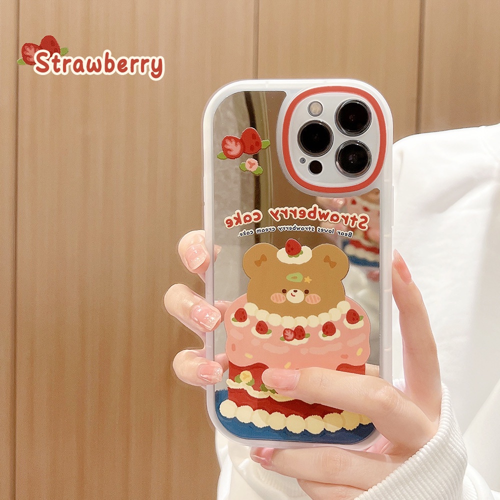 IPHONE Case Kaca Mata Besar Cermin Make Up Kue Beruang Lucu Untuk Iphone11 8 7 Plus SE2 XS XR 12 13 Mini PRO MAX Casing Cover Pelindung