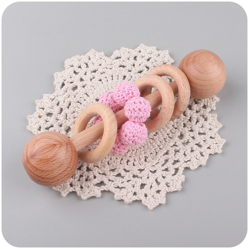 Mary Mainan Rattle Teether Bahan Kayu + Wol Rajut Untuk Bayi