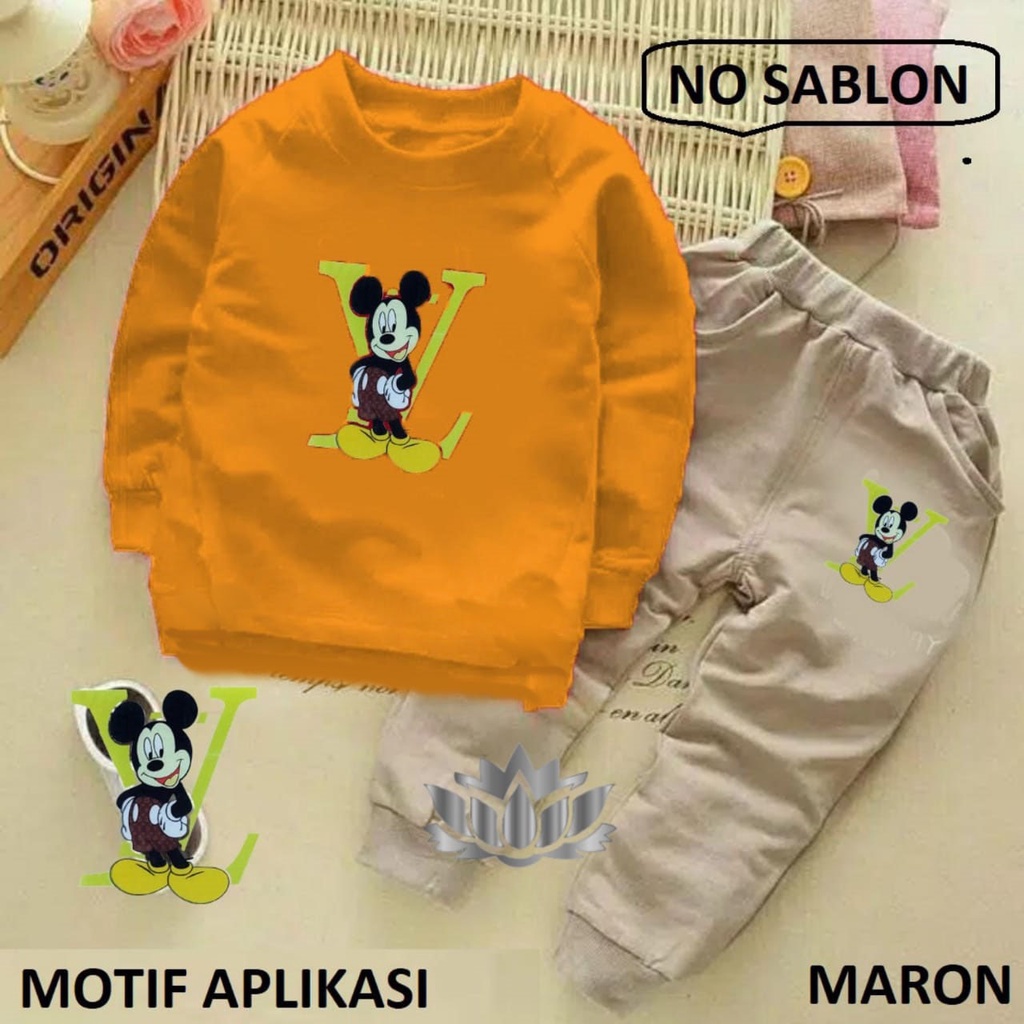 SETELAN MICKEY STYLISH / PAKAIAN ANAK-ANAK / SETELAN ANAK-ANAK / MOTIF APLIKASI