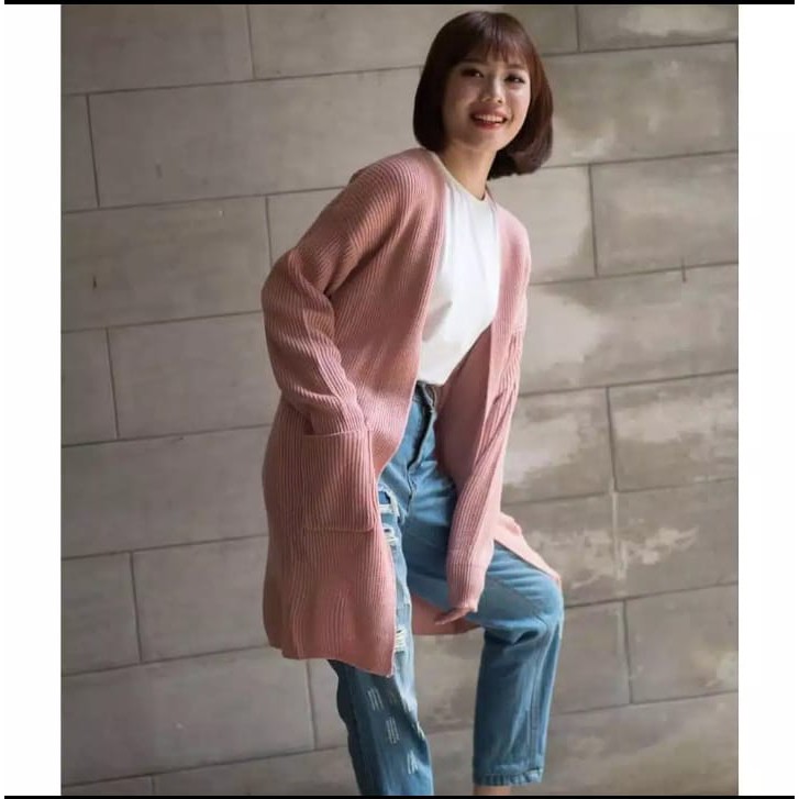 Knit Basic Outer long cardy boxi premium d r a474 size L