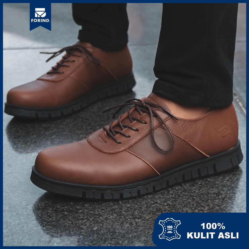 Low Nathan Brown | Sepatu Kulit Asli Formal Klasik Sport Simple Pria Cowok Derby | FORIND x Barnum