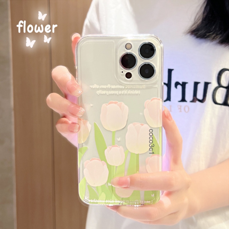 Soft case Silikon TPU Transparan Desain Tulip Untuk iphone 13 12 11 Pro Max XS XR 8plus iphone 12pro12pro Max 7 8 Plus X XS XR XSMAX