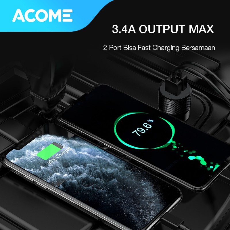 Acome Car Charger 2 Port Fast Charging 3.4A Garansi Resmi 1 tahun ACC03