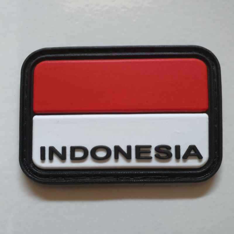 patch rubber logo bendera merah putih tulisan indonesia 3D oval - tempelan emblem karet velcro