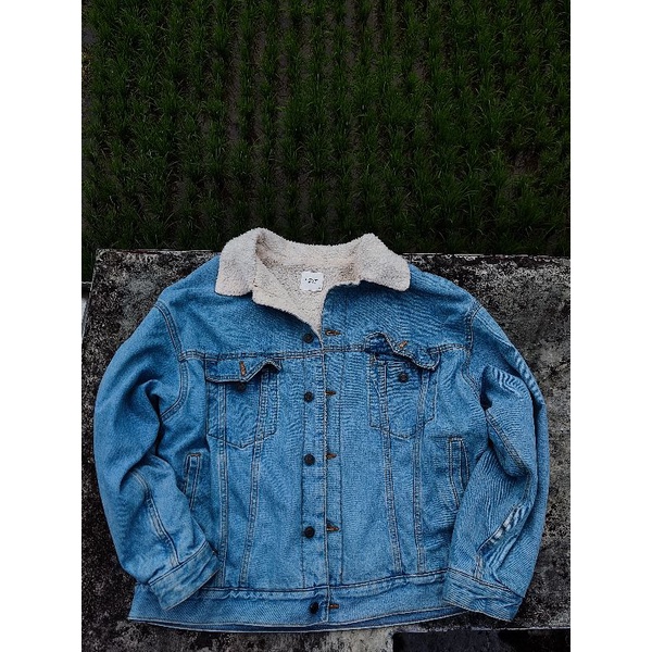 jaket denim sherpa browny vintage