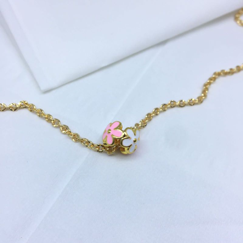 Kalung Wanita Korea Motif Terbaru Bunga Pink anti karat