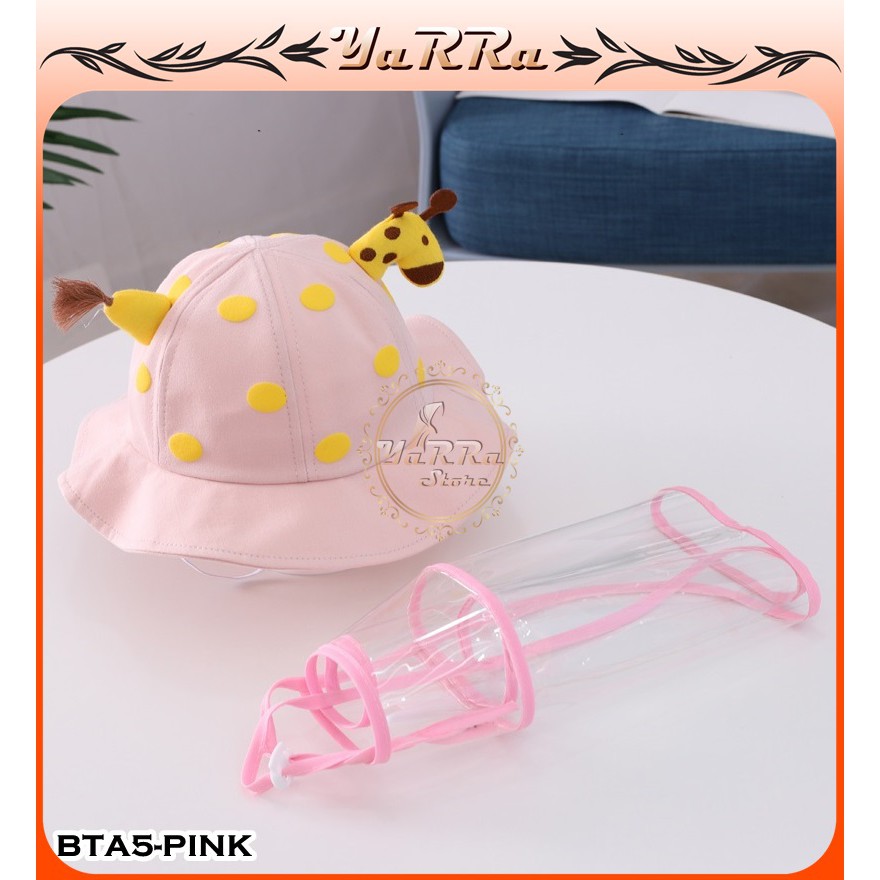 TOPI ANAK BUCKET PEREMPUAN BUCKET LAKI LAKI MOTIF JERAPAH PELINDUNG WAJAH ANTI VIRUS BTA-BTA5-PINK