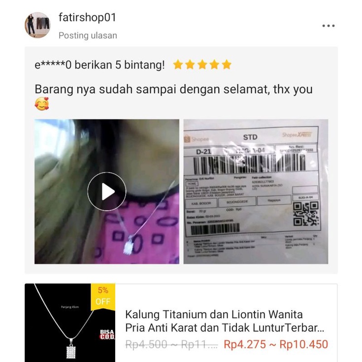 Kalung Titanium dan Liontin Wanita Pria Anti Karat dan Tidak LunturTerbaru Silver