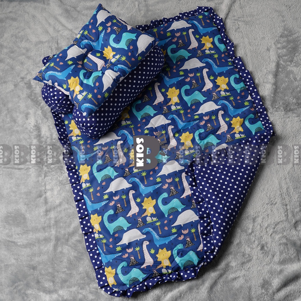 BED COVER SET BAYI Bed Cover Bayi Bantal Guling Selimut Bayi Tempat Tidur FREE tas mika Kado Lahiran-JURASIC BLUE