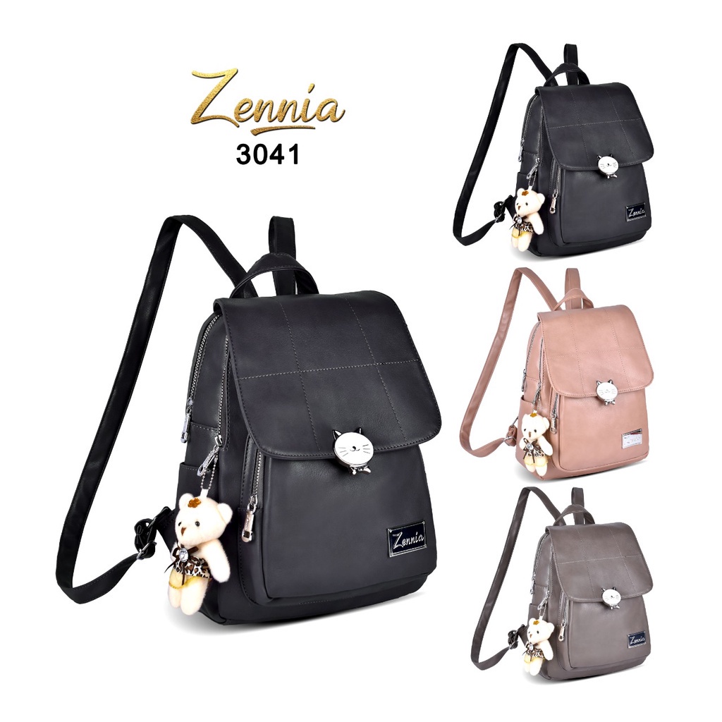 (TSI) Tas Wanita Zennia 3041 Tas Kulit Ransel Korea Tas Wanita Punggung Import Kantor Kerja Sekolah Kuliah Outdoor Trendy Fashion Style Travel Casual Backpack Serut Anak Remaja Perempuan Selempang Cewek Bag