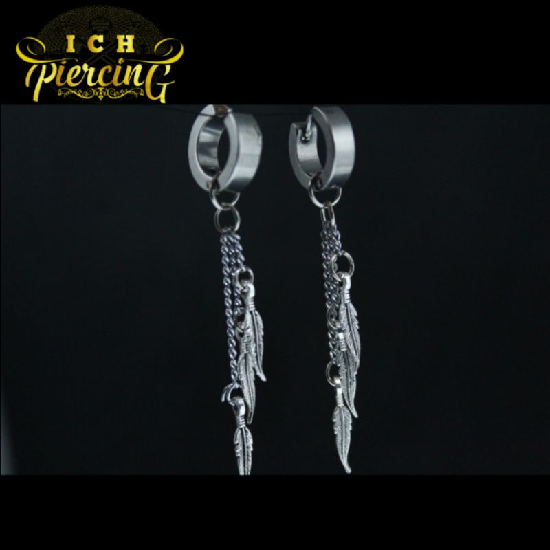 Anting tindik dan jepit model rumbai bulu 3 / Anting pria wanita / Anting korea