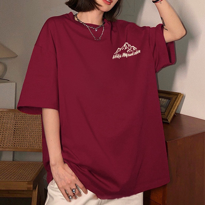 【 Penawaran Istimewa 】Import Korean Style Original Kaos Wanita / Baju Warna Wine Red Atasan Wanita / New Oversize Premium Fashion Kaos Unisex