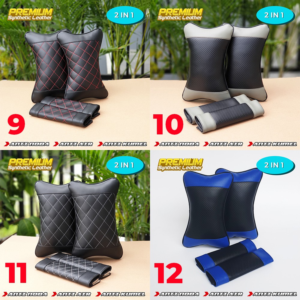 Set Bantal Mobil Kulit Sintetis Bonus Cover Seat Belt