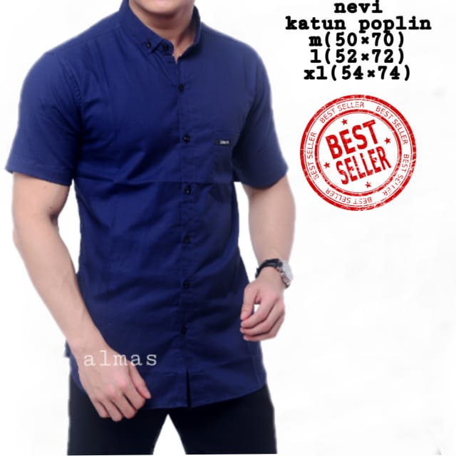 ALJOSA kemeja pria lengan Pendek NAVY polos distro baju cowok d6296