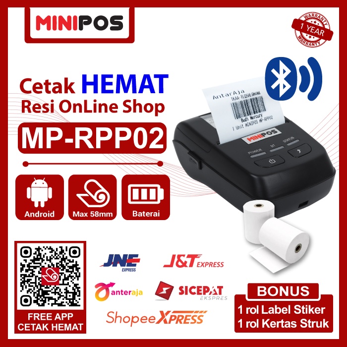 Printer Thermal USB Bluetooth 58mm Cetak HEMAT Stiker Resi OlShop Murah Rp. 35,-/resi