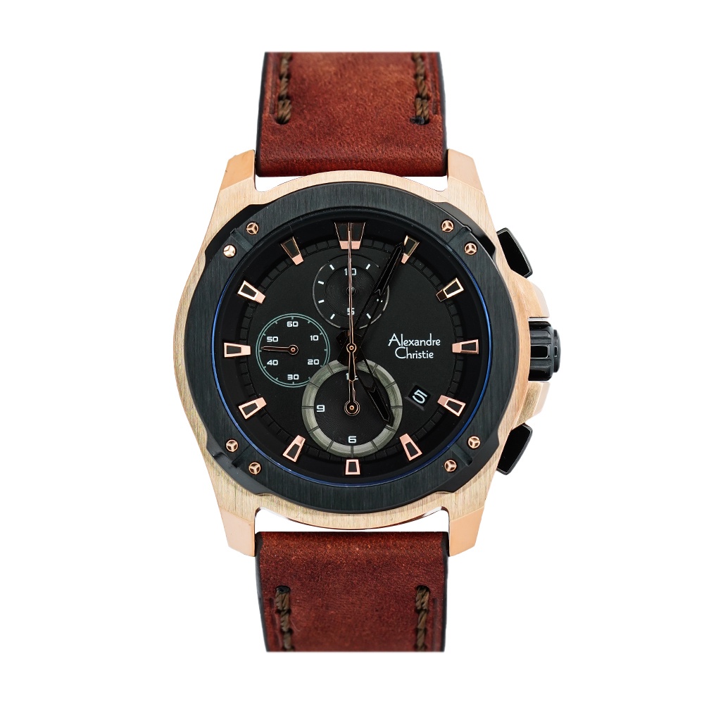 Jam Tangan Pria Original Alexandre Christie AC-6595-MC (Leather strap)