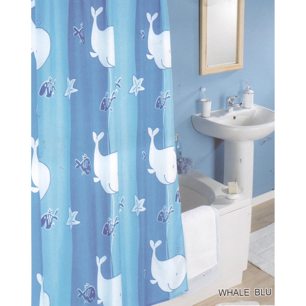 Tirai Kamar Mandi Shower Curtain Whales Blue 180x200 Shopee Indonesia