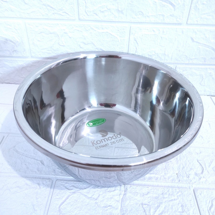 Baskom Elegant Komodo 26 cm stainless TEBAL Sop Kuah Panci Mixing Bowl