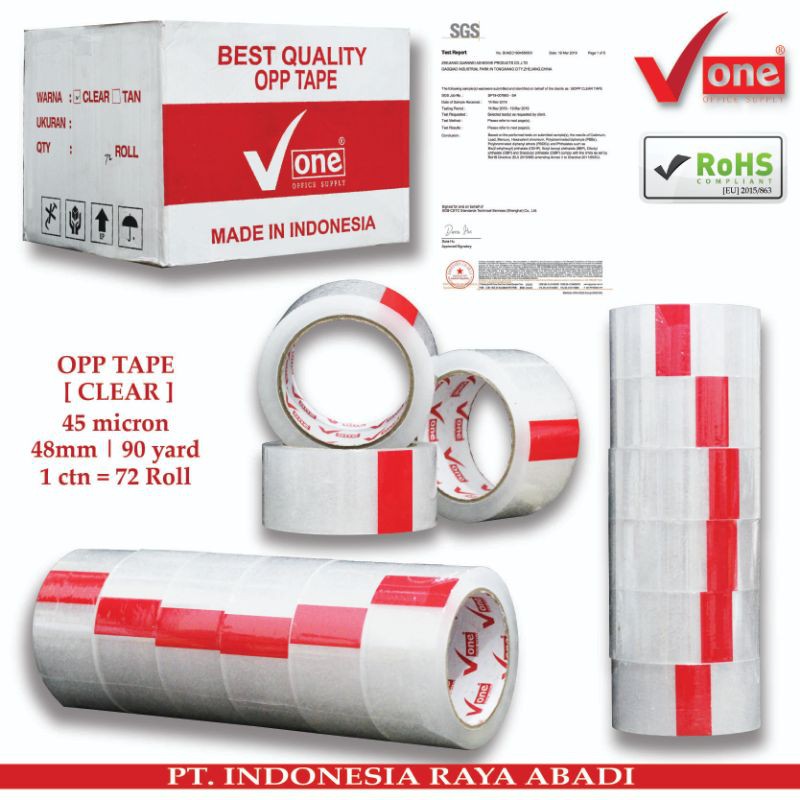 

Lakban Bening 48mm x 90 yard 45 micron merk V-one