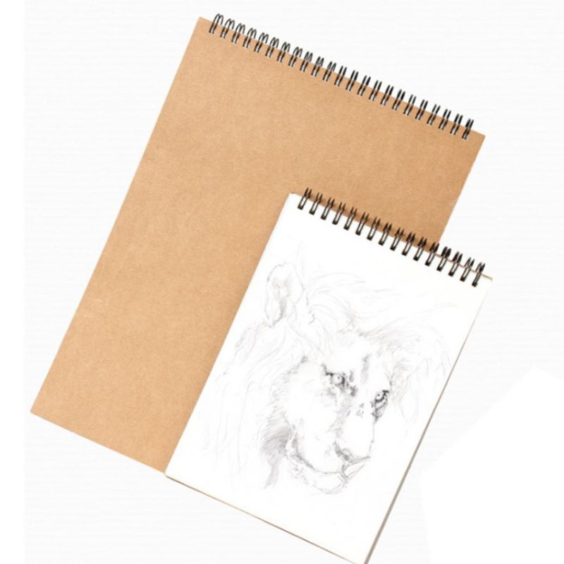 Notebook Spiral 100 halaman A5 A6 Sketchbook Gambar Kraft Putih Polos Buku Sketsa Lukis Pensil Hitam-6