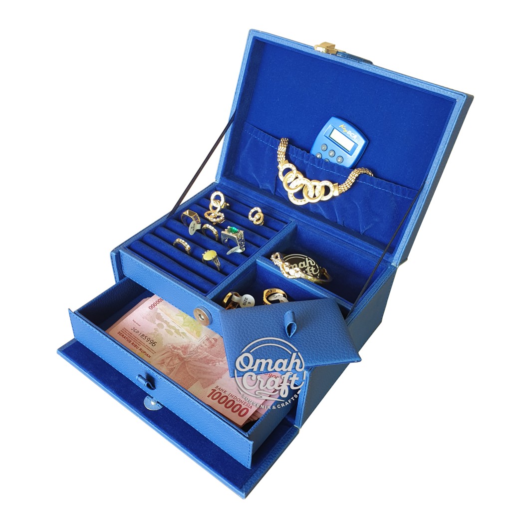 Kotak Tempat Perhiasan dan Aksesoris Cincin Gelang Kalung / Jewelry Box BIRU BENHURE